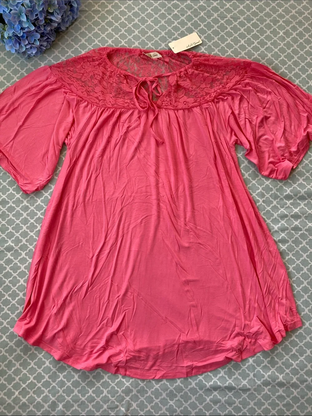 A La Tzarina Pink Lace Yoke Tunic Dress S
